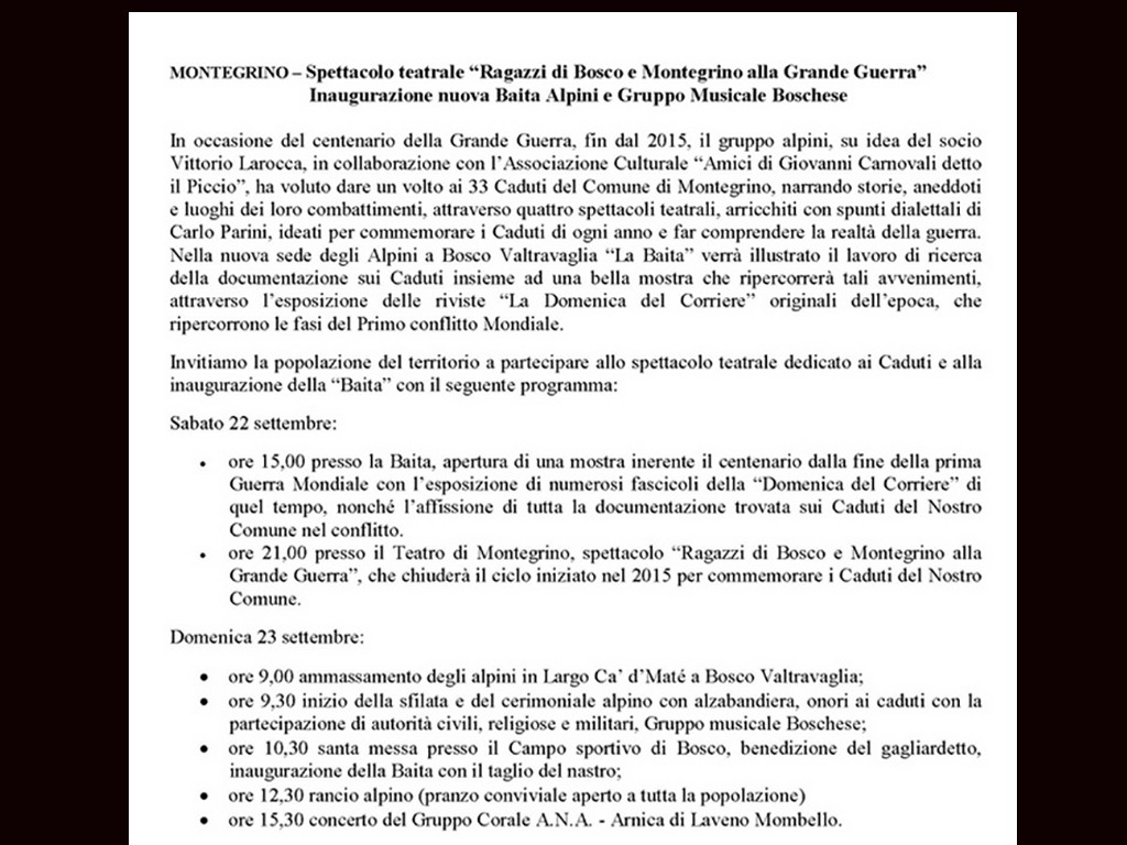 0- Articolo spettacolo teatrale e Baita
